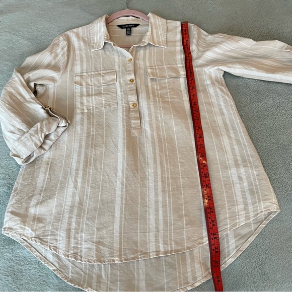 Ellen Tracy  striped  , tan and ivory linen shirt with buttons size M - Picture 6 of 7